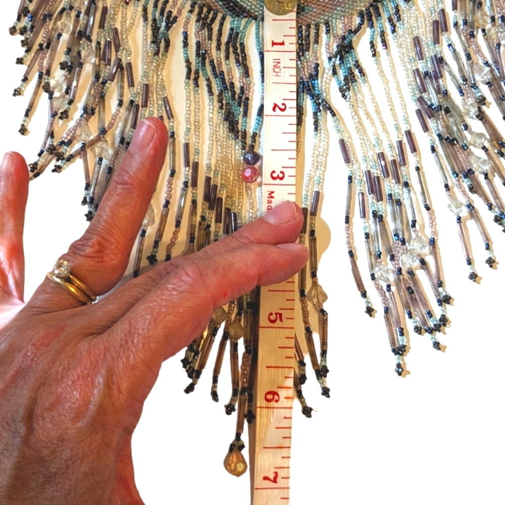 Vintage Bohohippie handcrafted beaded fringe necklace - Picture 9 of 14